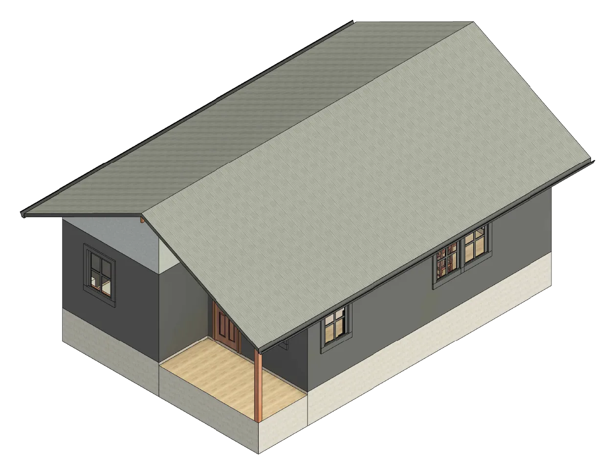 The Demerara — rendering of the two-bedroom home with its covered front porch